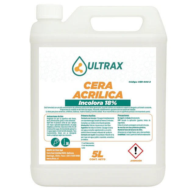 Cera Acrilica Incolora 18% Ultrax 5L