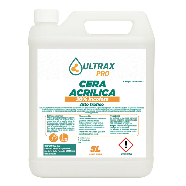 Cera Acrilica Incolora 30% Alto Trafico Ultrax Pro 5L