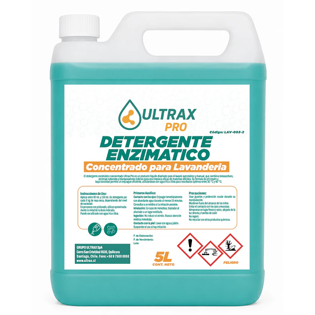 Detergente Enzimatico Concentrado Lavanderia Ultrax Pro 5L