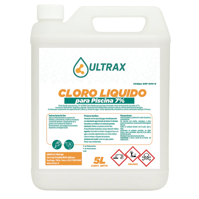 Cloro Liquido Piscina 7% Ultrax 5L