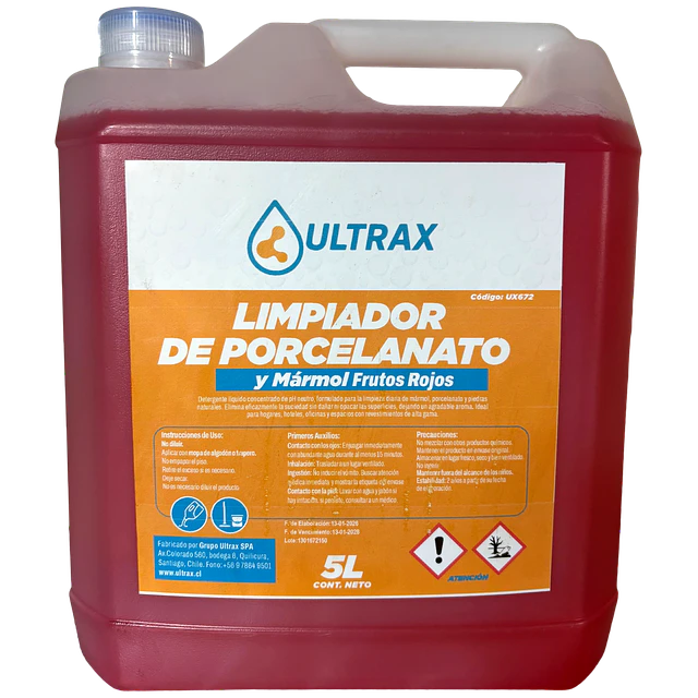Limpiador Porcelanato y Marmol Frutos Rojos Ultrax 5L
