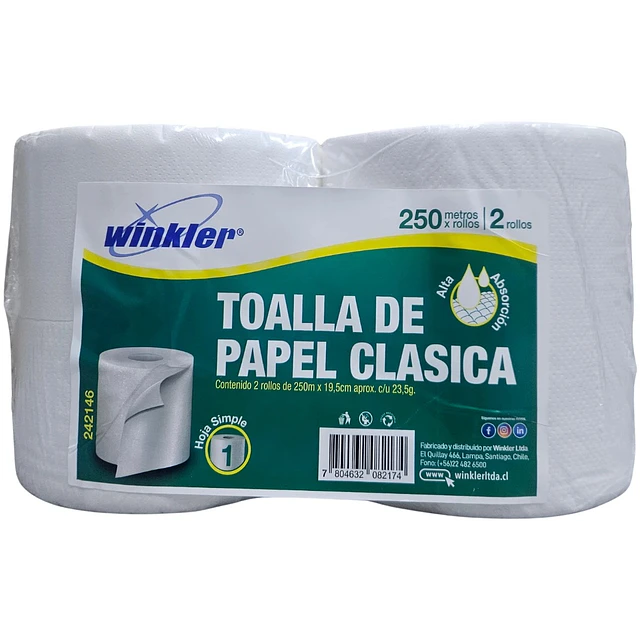 Papel Toalla Clasica 2X250Mt Celulosa Virgen 23.5Gr