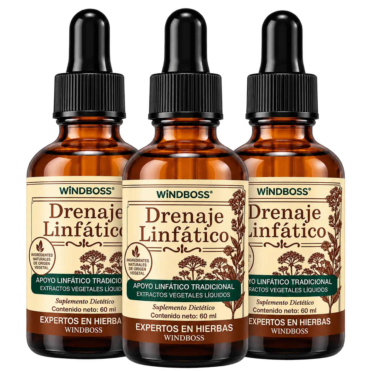 3 Drenajes Linfáticos Extracto Herbal 59 Ml Windboss 1