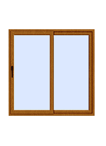 Ventana Corredera PVC Roble Dorado + Termopanel- (80x80 cms)