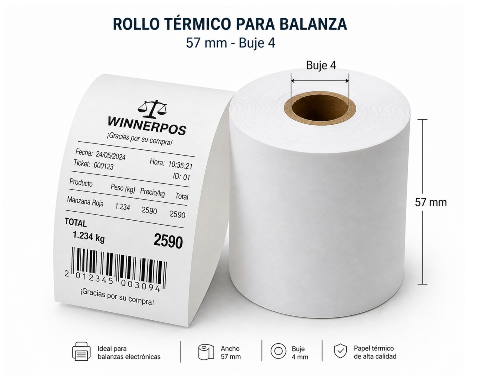 PAPEL CONTINUO PARA  BALANZA  57MM X 80 MTS CAJA 50 UND