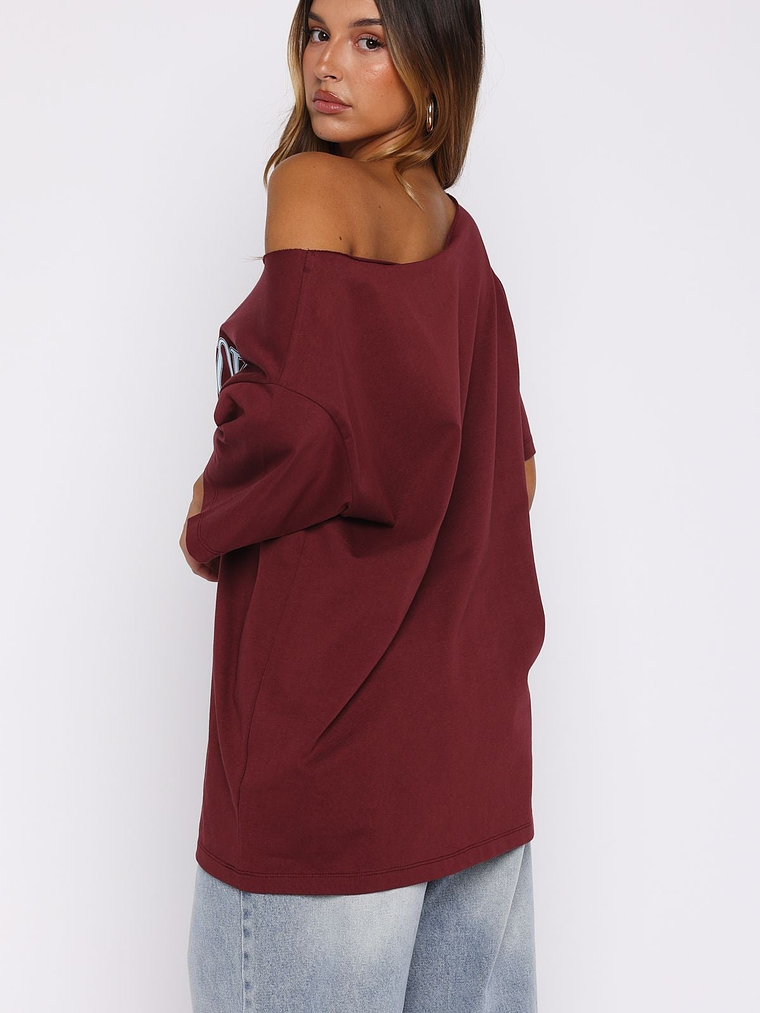 Everything In Time Off Shoulder Oversized Tee Burgundy 4