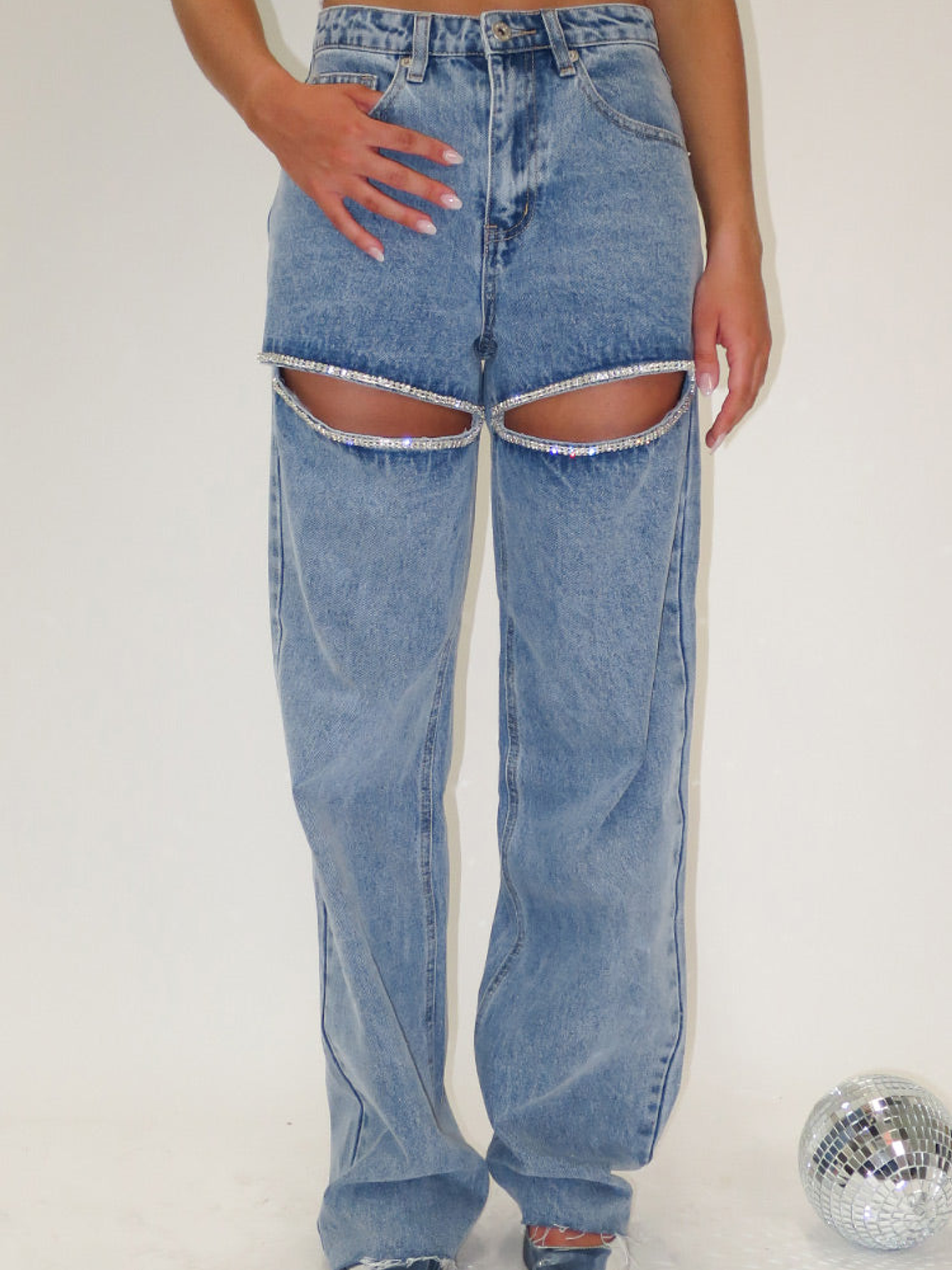 Gem Diamante Trim Wide Leg Denim Jeans 1