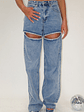 Gem Diamante Trim Wide Leg Denim Jeans - thumbnail 1