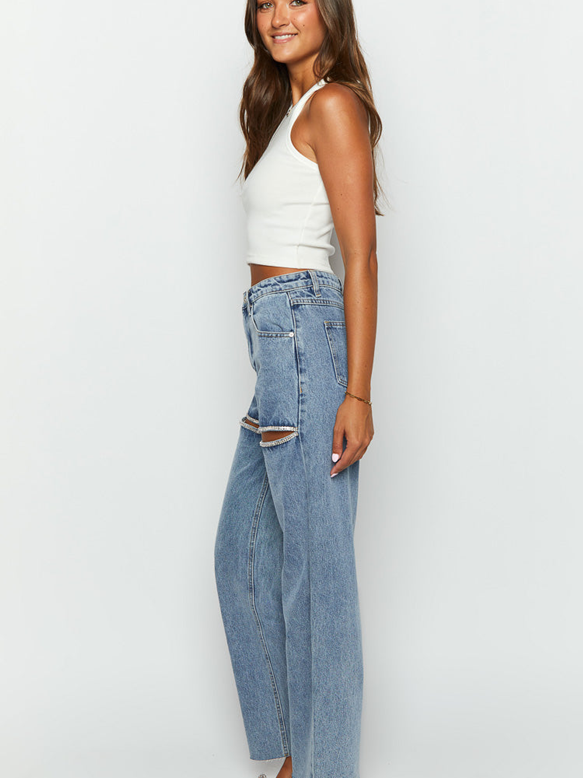 Gem Diamante Trim Wide Leg Denim Jeans 4