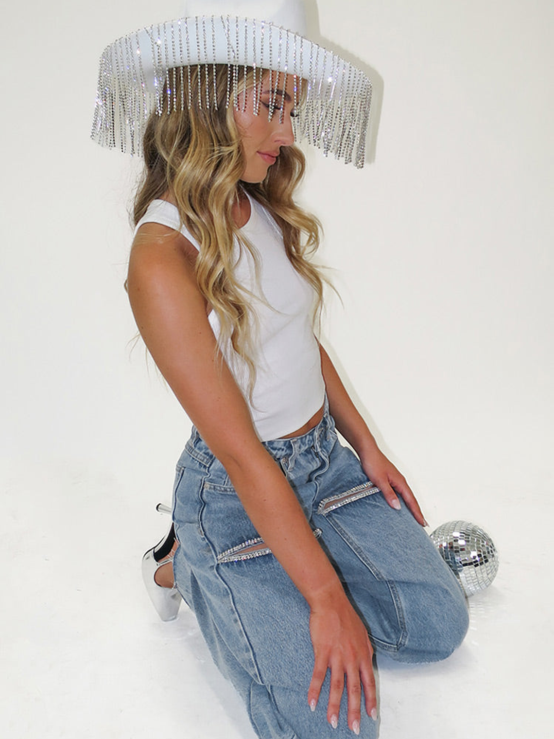 Gem Diamante Trim Wide Leg Denim Jeans 8