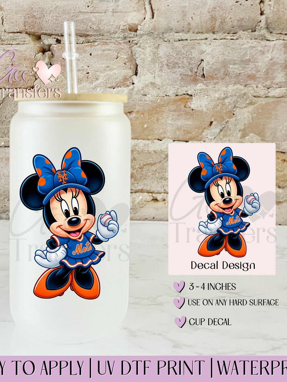 Mice Bow Fan NY Baseball- Decal UVDTF 1