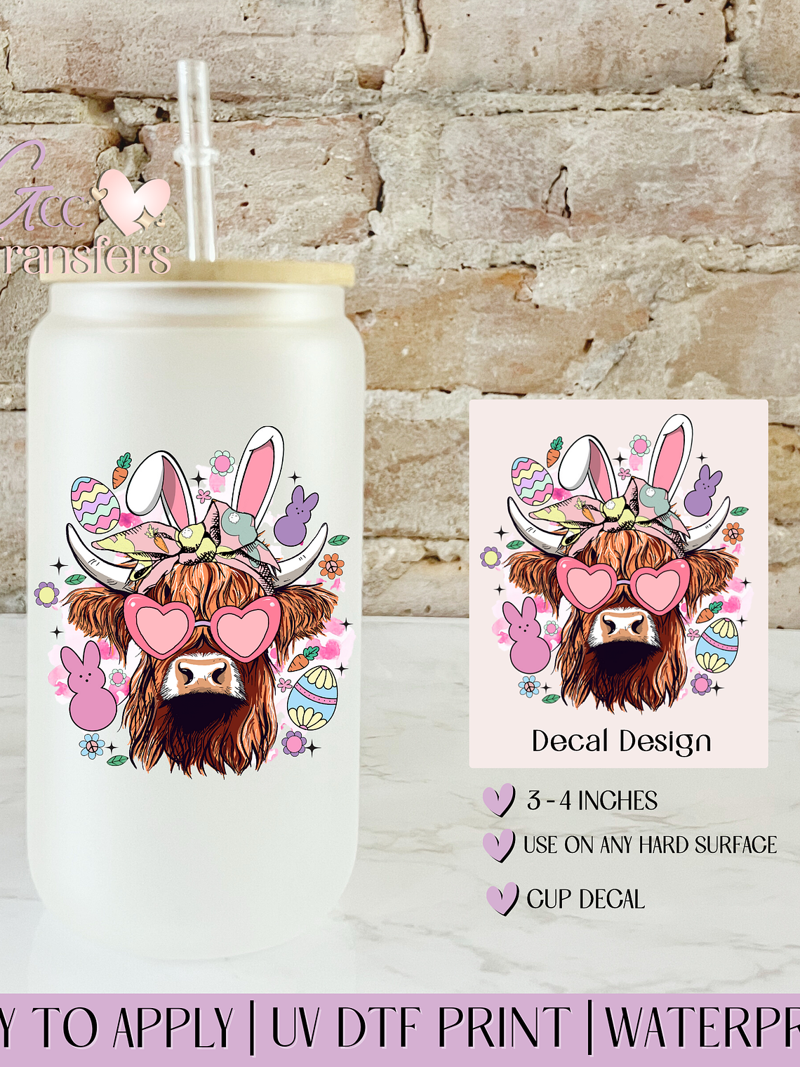 Easter Highland Cow - Decal UVDTF 1