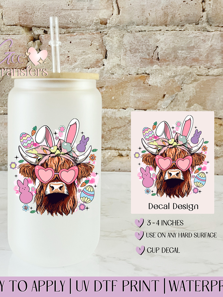 Easter Highland Cow - Decal UVDTF 1