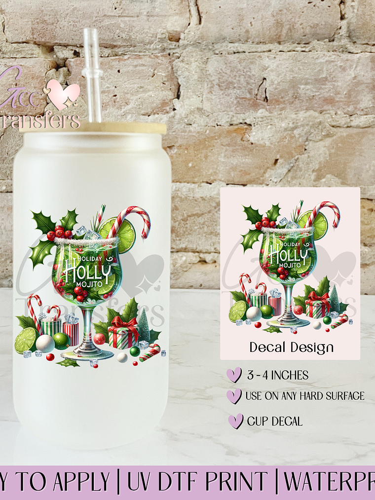 Holiday Holly Christmas Drink - Decal UVDTF 1