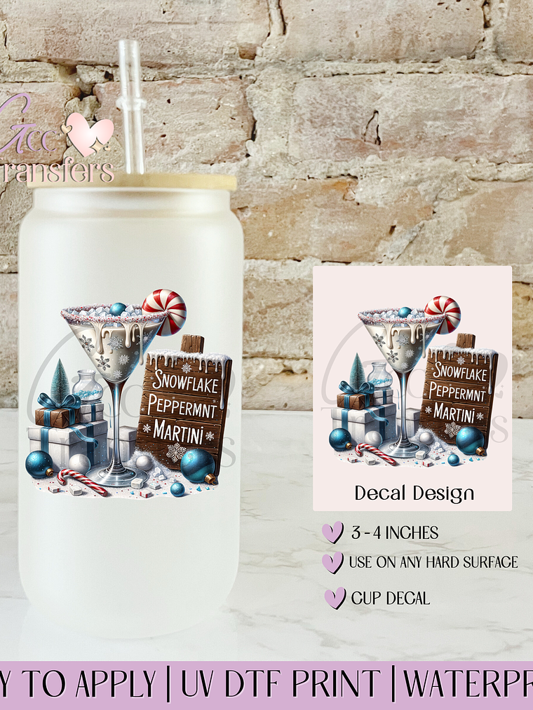 Snowflake Peppermint Christmas Drink - Decal UVDTF 1