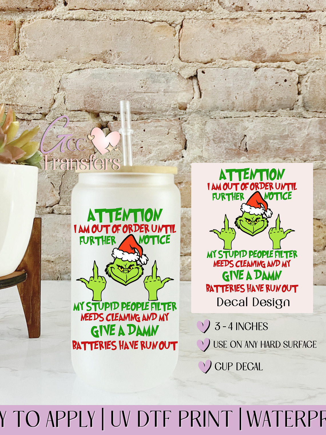 Attention People Grinch - Decal UVDTF 1