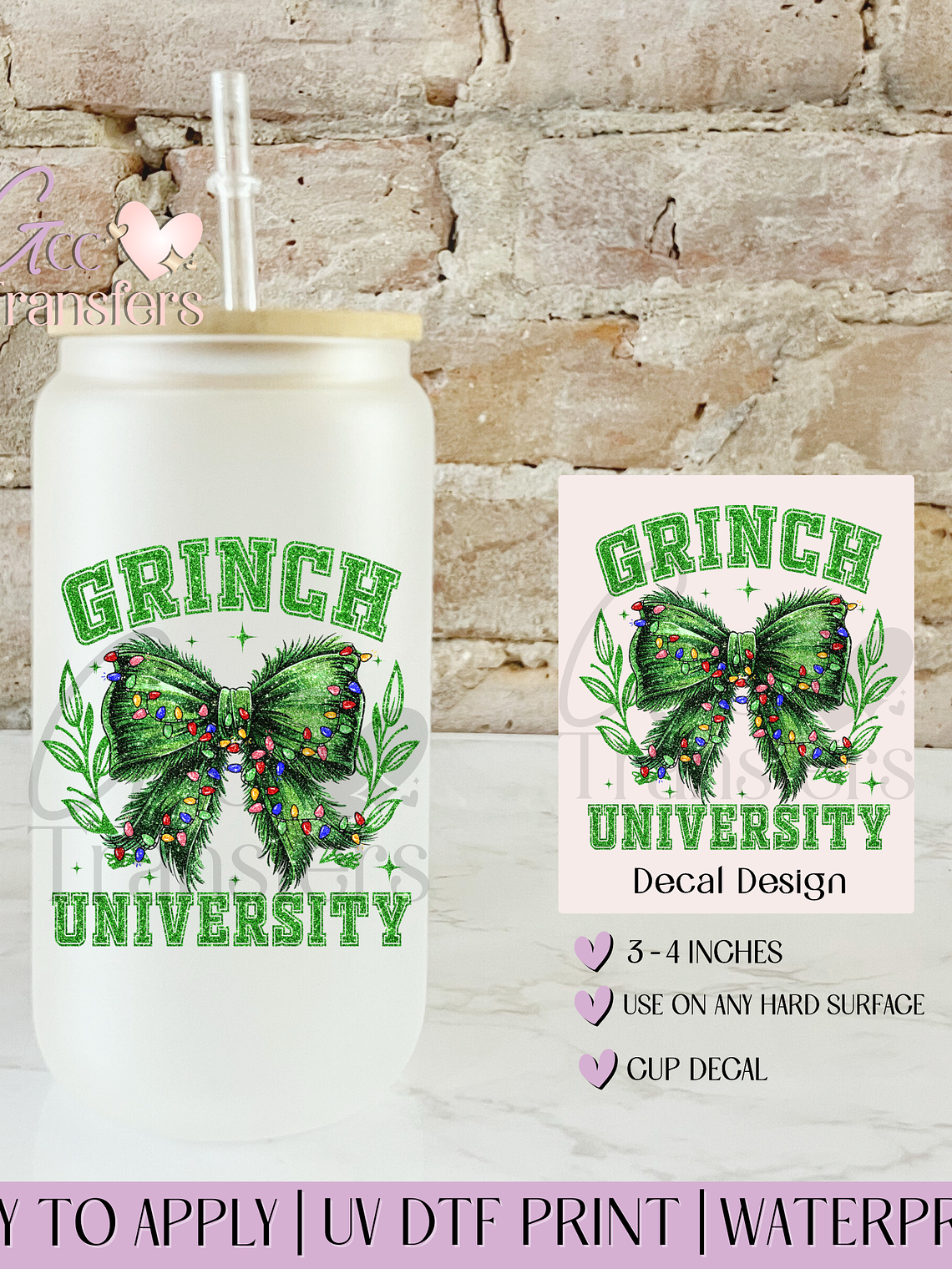 Grinch University Bow Lights - Decal UVDTF 1