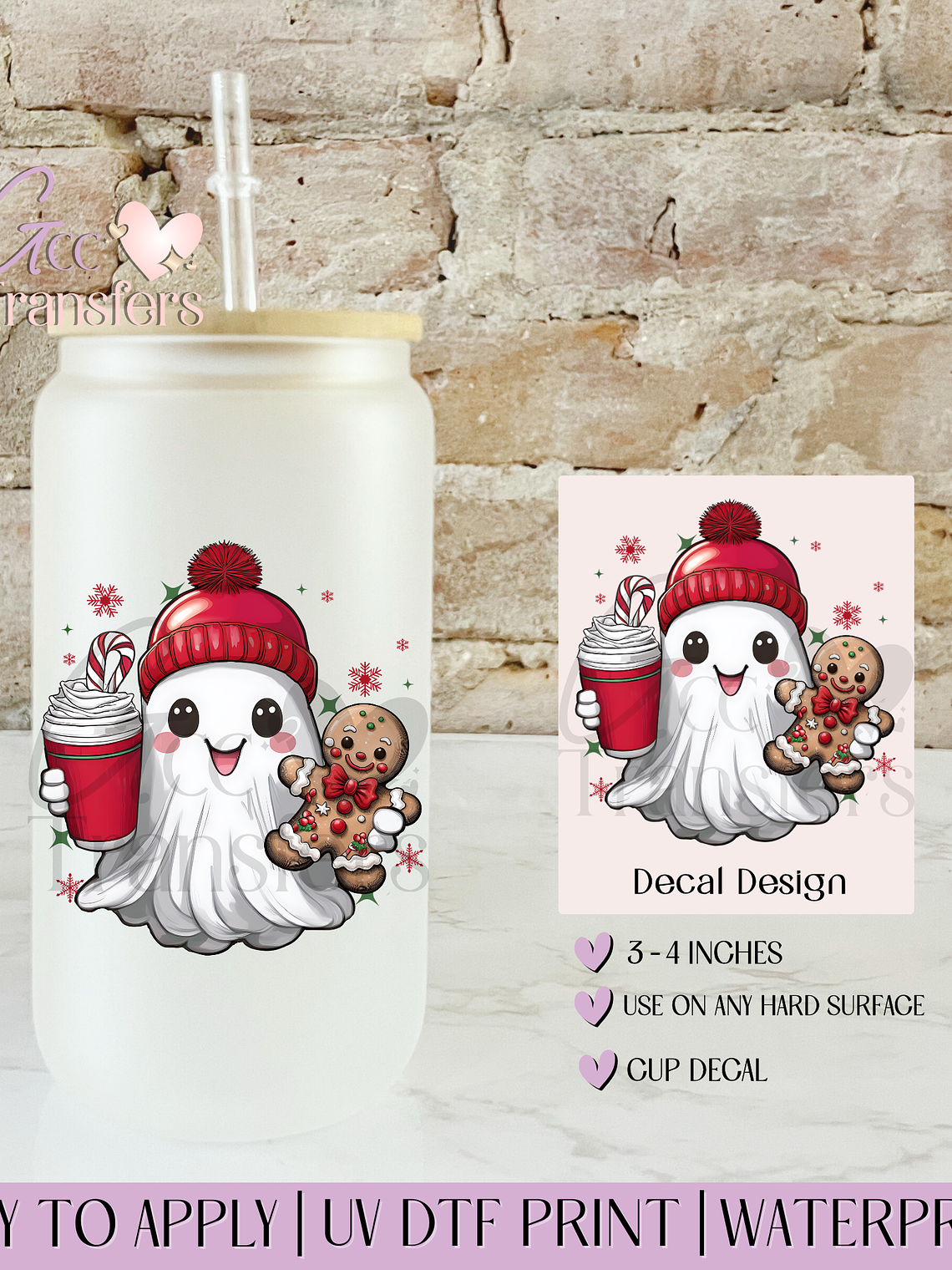 Red Cute Ghost Gingerbread - Decal UVDTF 1
