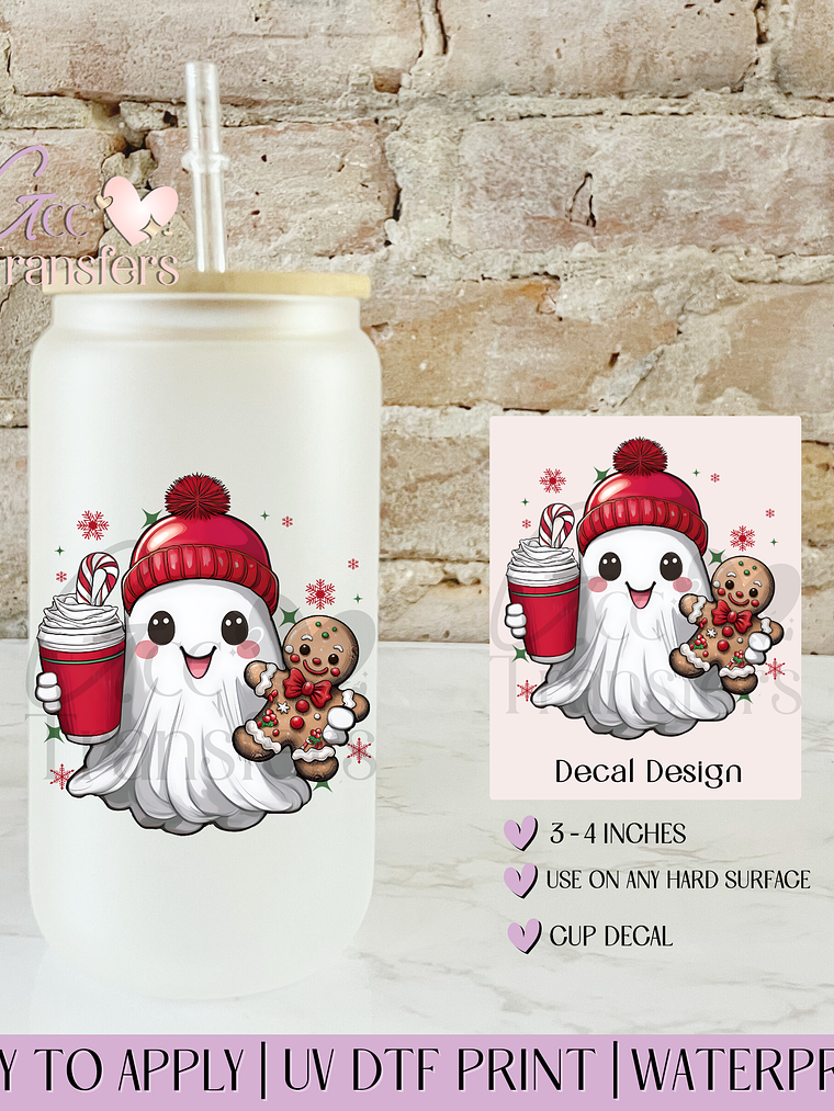 Red Cute Ghost Gingerbread - Decal UVDTF 1