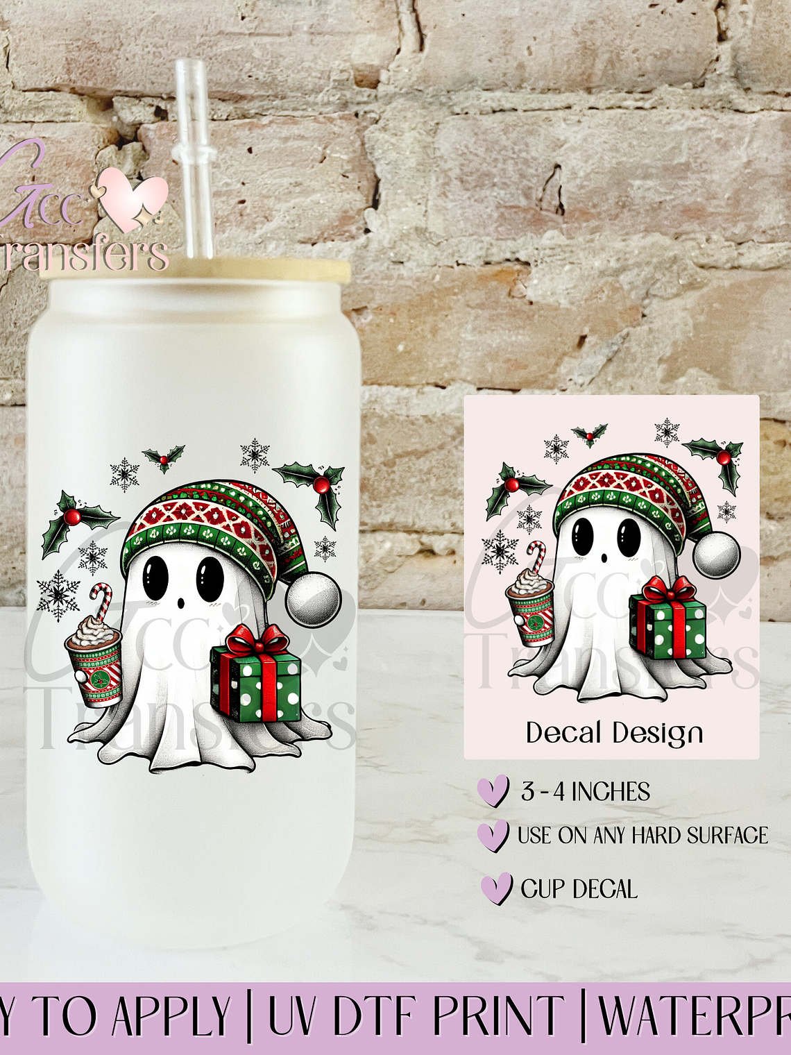 Green Cute Ghost Xmas Coffee - Decal UVDTF 1