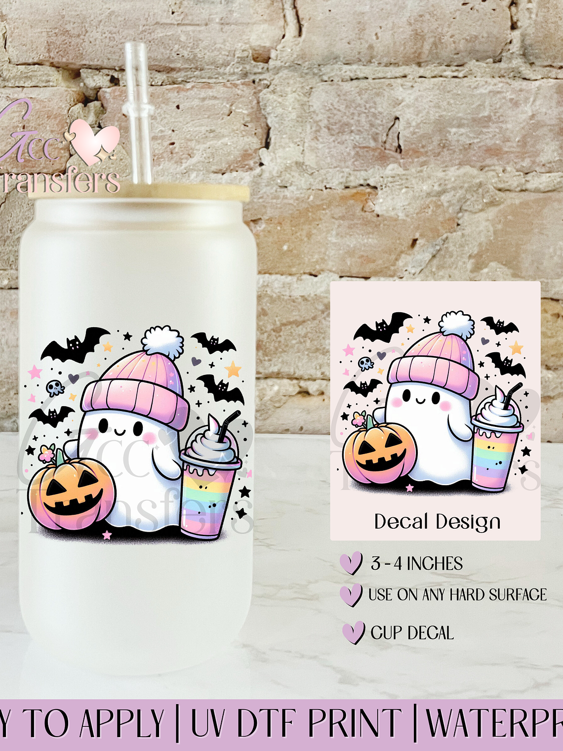 Cute Ghost Coffee Pumpkin Colorful - Decal UVDTF 1