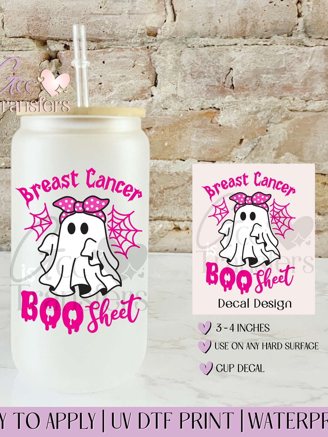 Breast Cancer BooSheet - Decal UVDTF 1