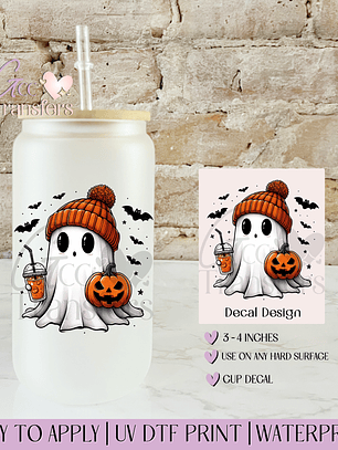 Cute Ghost Coffee Pumpkin Halloween - Decal UVDTF
