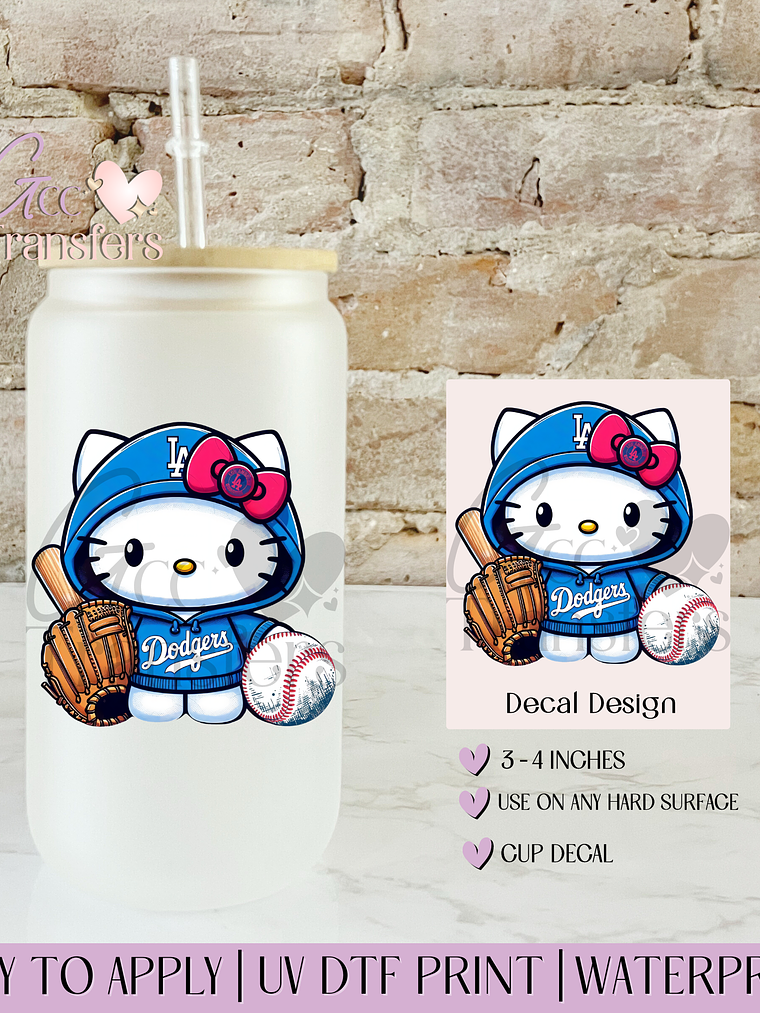 LA Baseball Team Cat Fan - Decal UVDTF 1