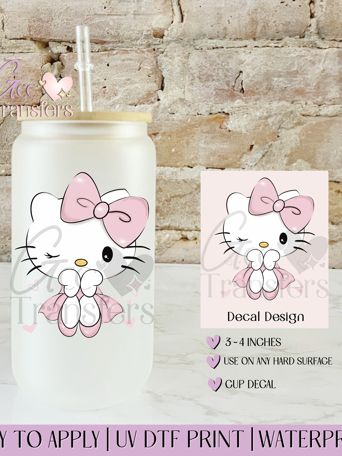 Cute Pink Cat Ballerina- Decal UVDTF 1