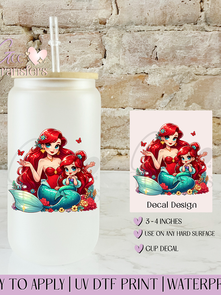 Red Hair Under the sea Mom & Daughter - Decal UVDTF 1