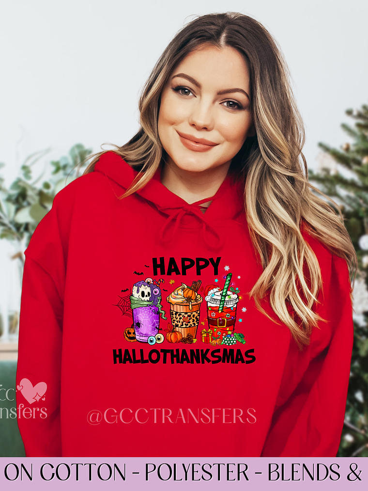 Happy Hallothanksmas - Full Color DTF Transfer 1