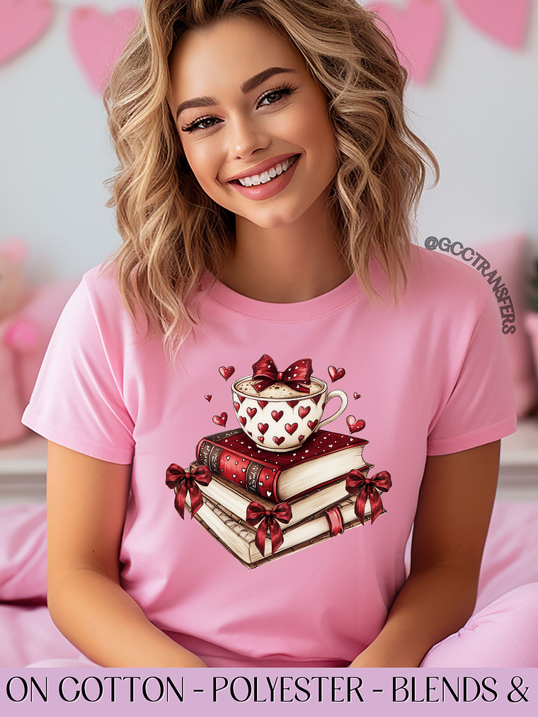 Girly All Booked for Valentine Coffee - Full Color DTF Transfer 1