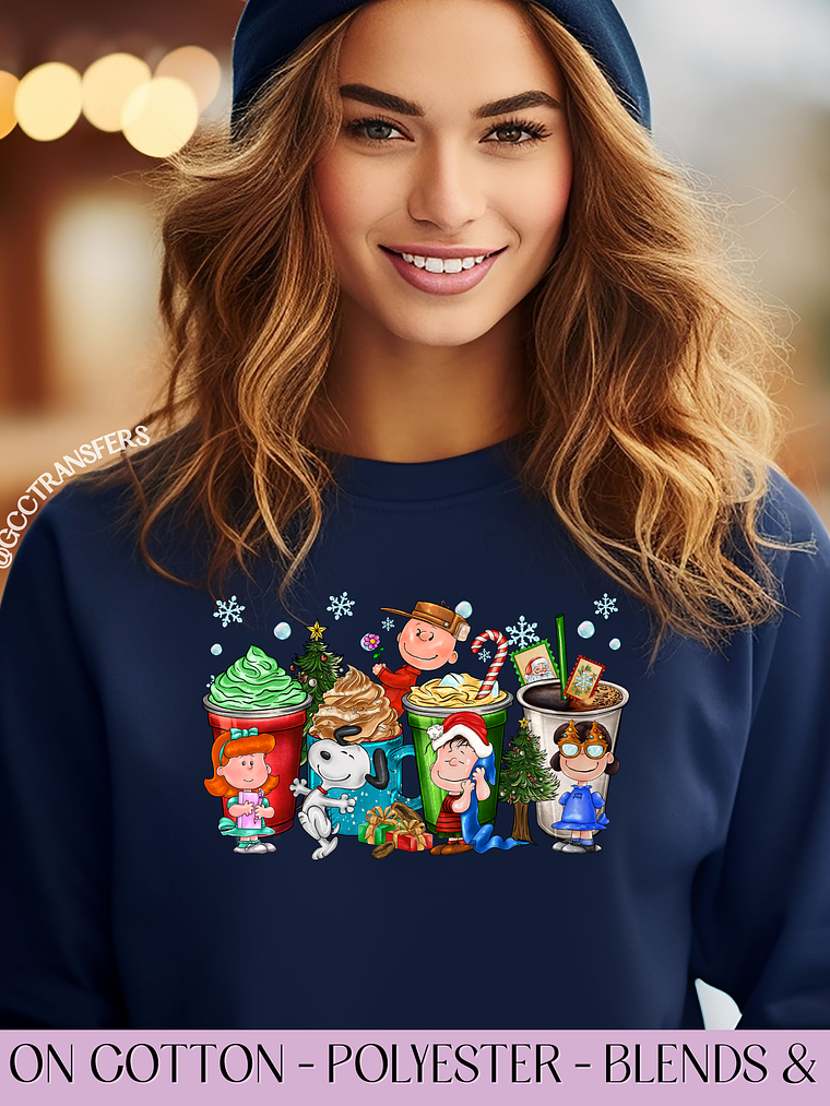 Charlie Doggy Friends Iced Coffee Xmas - Full Color DTF Transfer 1