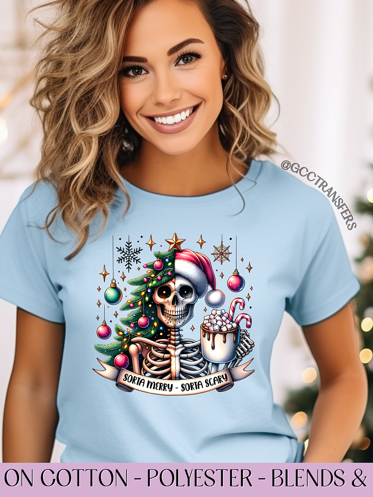 Sorta Merry Sorta Scary Skeleton - Full Color DTF Transfer 1