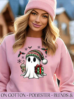 Green Christmas Cute Ghost Coffee - Full Color DTF Transfer
