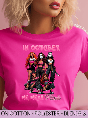 In October We Wear Pink Horror Characters Girls - Full Color DTF Transfer