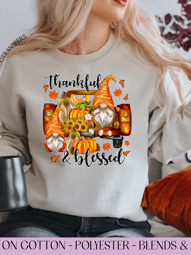 Thankful & Grateful Gnomes Fall - Full Color DTF Transfer 1