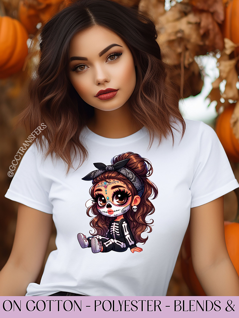 Baby Latina Dia de los Muertos Katrina Paint - Full Color DTF Transfer 1