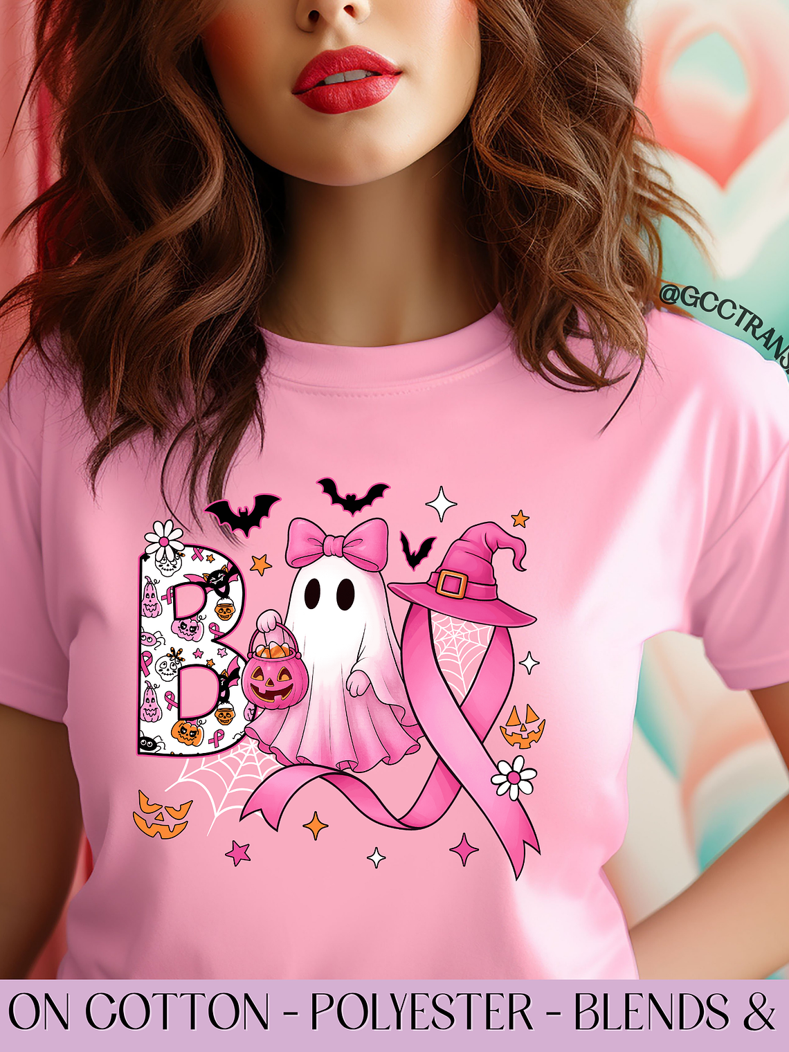 Boo Cute Ghost Cancer Awareness - Full Color DTF Transfer 1