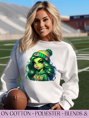 Grinch Boujee Girl Green Bay Football Fans - Full Color DTF Transfer