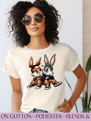 Chicano Rabbit Couple - Full Color DTF Transfer
