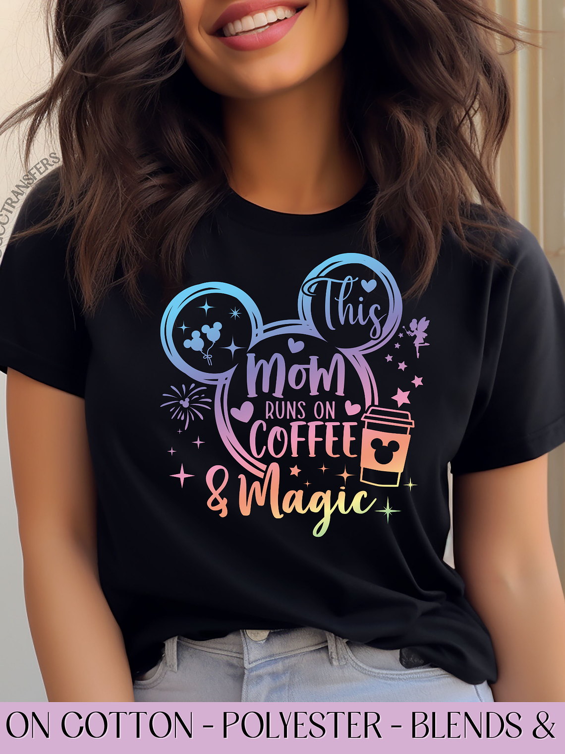 Mom Runs on Coffee Mice Head - Full Color DTF Transfer 1