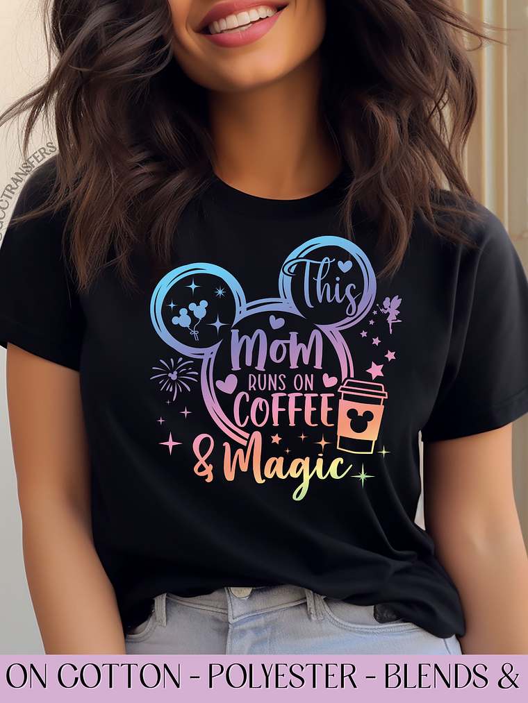 Mom Runs on Coffee Mice Head - Full Color DTF Transfer 1