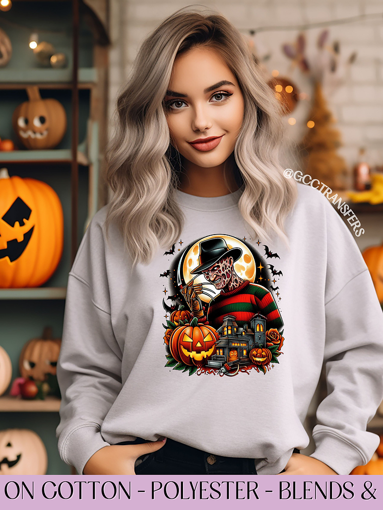 Freddy Horror Movie Pumpkin  - Full Color DTF Transfer 1