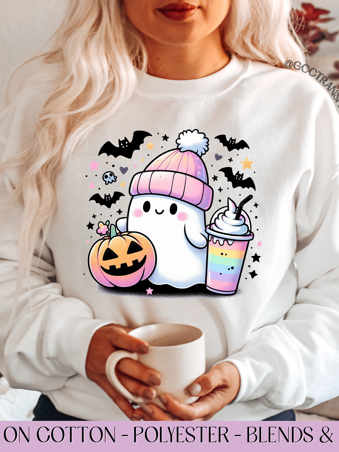 Cute Ghost Bougie Coffee Colorful - Full Color DTF Transfer 1