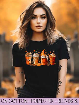 Gnomes Halloween Fall Coffee - Full Color DTF Transfer