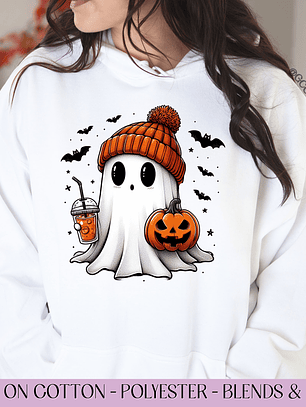 Cute Ghost Coffee Pumpkin - Full Color DTF Transfer
