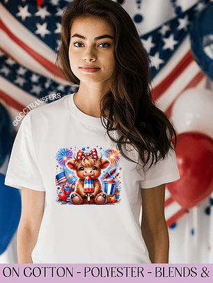 4th July Highland Cow Popsicle - Full Color DTF Transfer