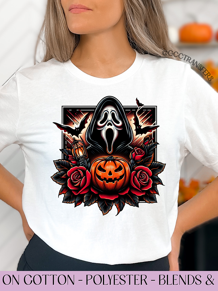 Ghost Pumpkin Roses - Full Color DTF Transfer 1