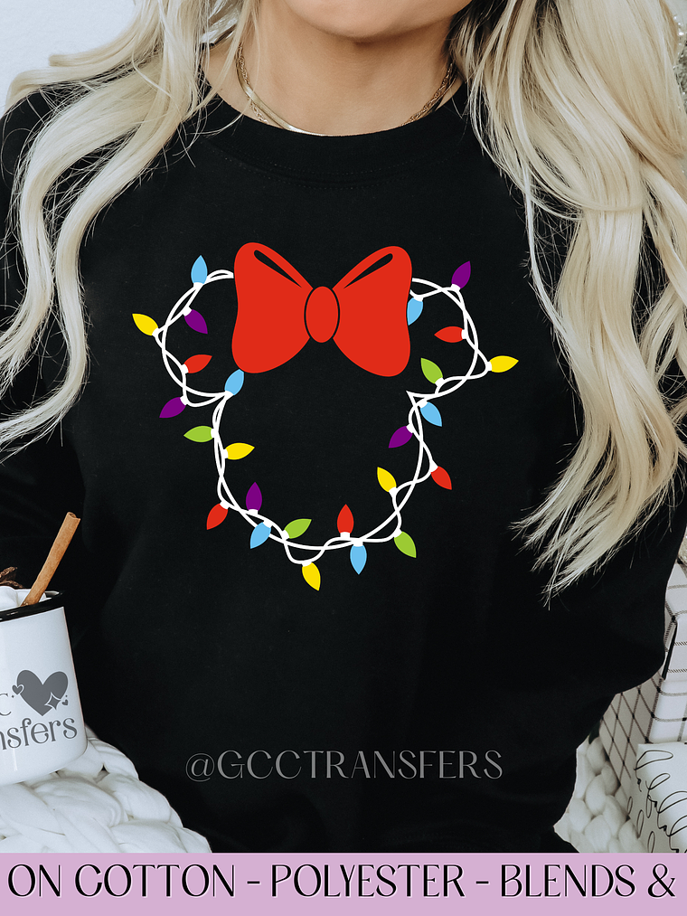 Mice Christmas Lights Bow - Full Color DTF Transfer 1